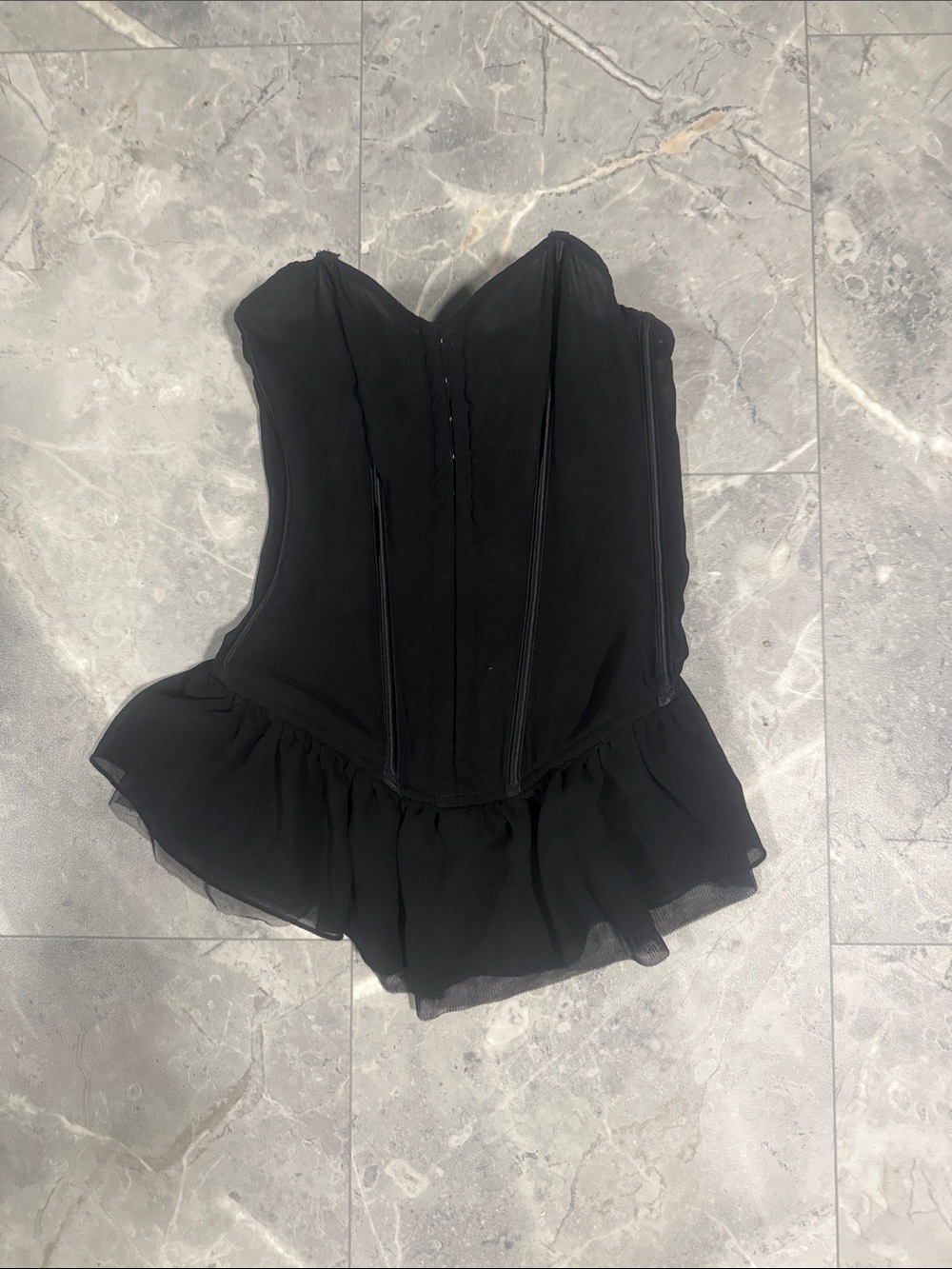 H&M Black Strapless Sheer Corset Camisole with Ruffle Hem